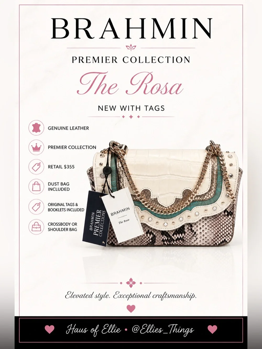 Brahmin Premier Collection Rosa Cloud Dancer Dubois NWT